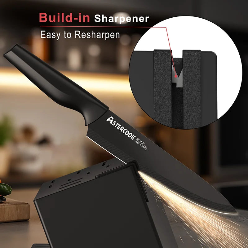 15-Piece Kitchen Knife Set with Block & Built-in Sharpener – Dishwasher Safe German Stainless Steel Knives