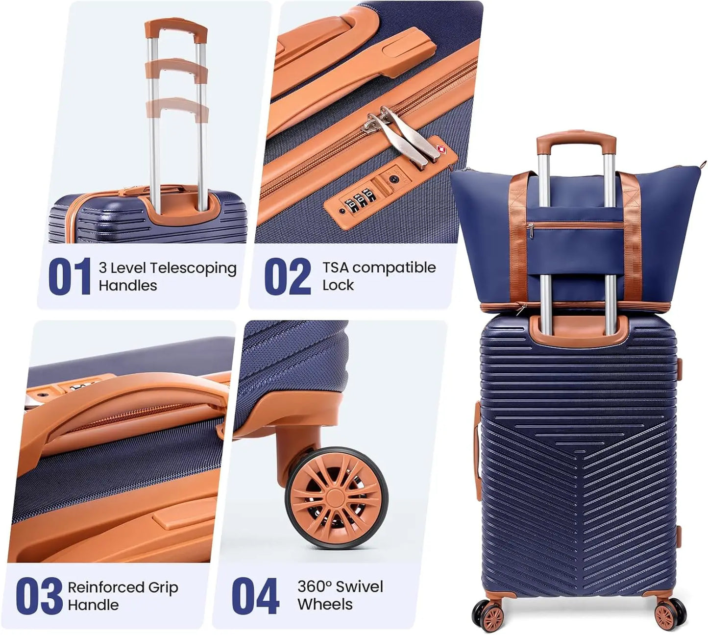 6 Piece Luggage Set Carry On ABS+PC Hard Shell Suitcase Travel Packing Box With Spinner Wheels & TSA Lock For Business Trip