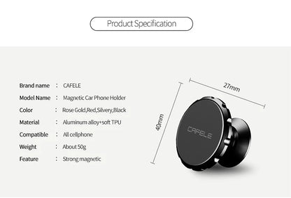 CAFELE Magnetic Car Phone Holder for iPhone 16 15 14 13 12 11 Car Mount Stand for Cell Phone Strong Magnet Power Aluminum Alloy