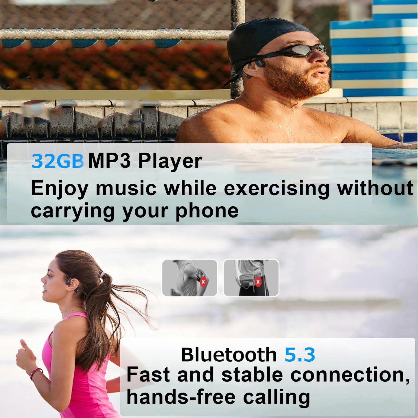 IPX8 Waterproof Headset With 32G TF Card V5.3 Bluetooth Headphones  Wireless AI Earphones  Headphones Headset for Sports