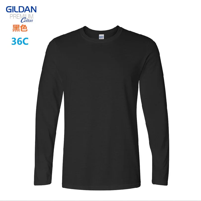 GILDAN 76400 Men 100% Cotton T-shirts Solid Long Sleeve O-Neck T Shirt Mens Tops Tees Basic Winter Autumn TShirts Male