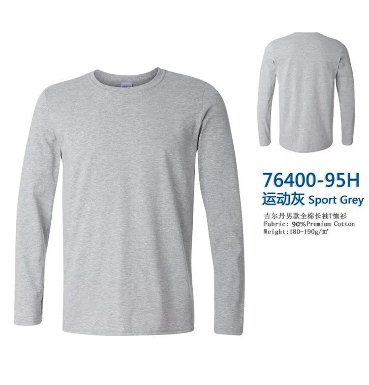GILDAN 76400 Men 100% Cotton T-shirts Solid Long Sleeve O-Neck T Shirt Mens Tops Tees Basic Winter Autumn TShirts Male