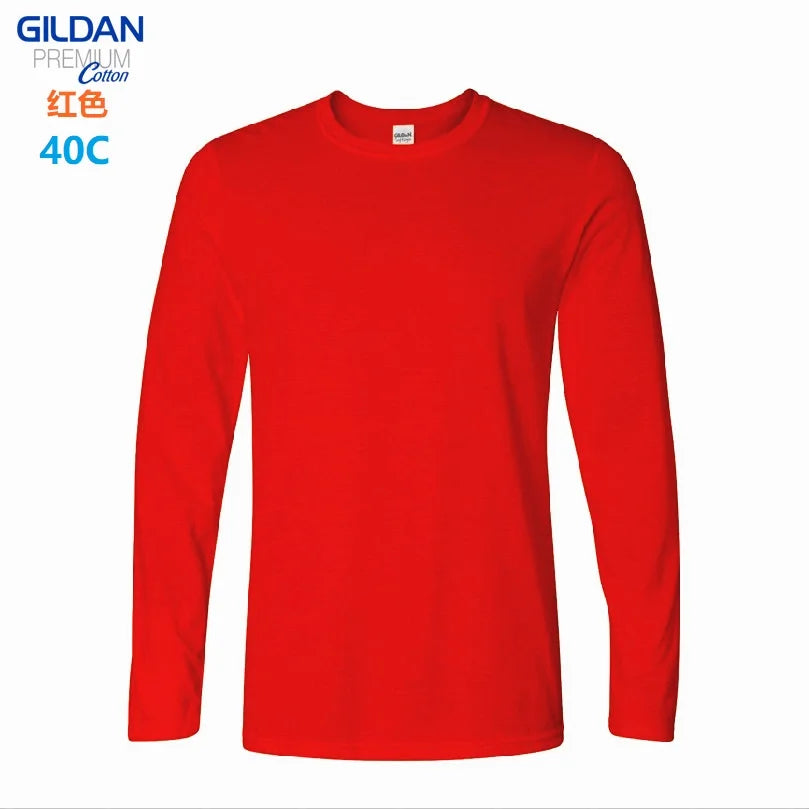 GILDAN 76400 Men 100% Cotton T-shirts Solid Long Sleeve O-Neck T Shirt Mens Tops Tees Basic Winter Autumn TShirts Male