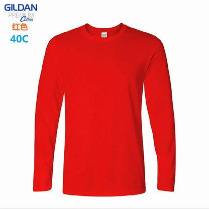GILDAN 76400 Men 100% Cotton T-shirts Solid Long Sleeve O-Neck T Shirt Mens Tops Tees Basic Winter Autumn TShirts Male
