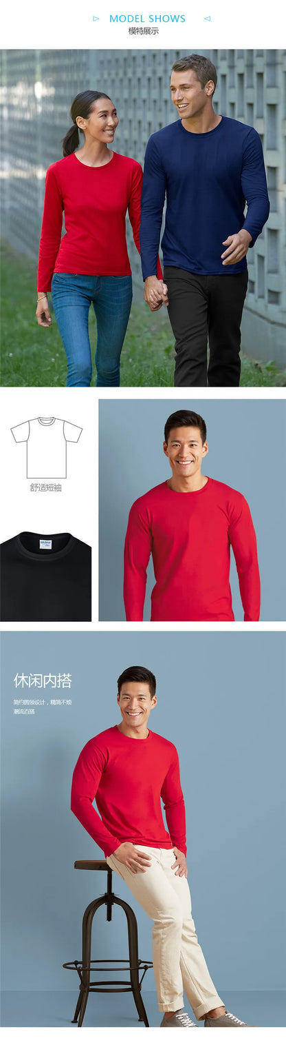 GILDAN 76400 Men 100% Cotton T-shirts Solid Long Sleeve O-Neck T Shirt Mens Tops Tees Basic Winter Autumn TShirts Male