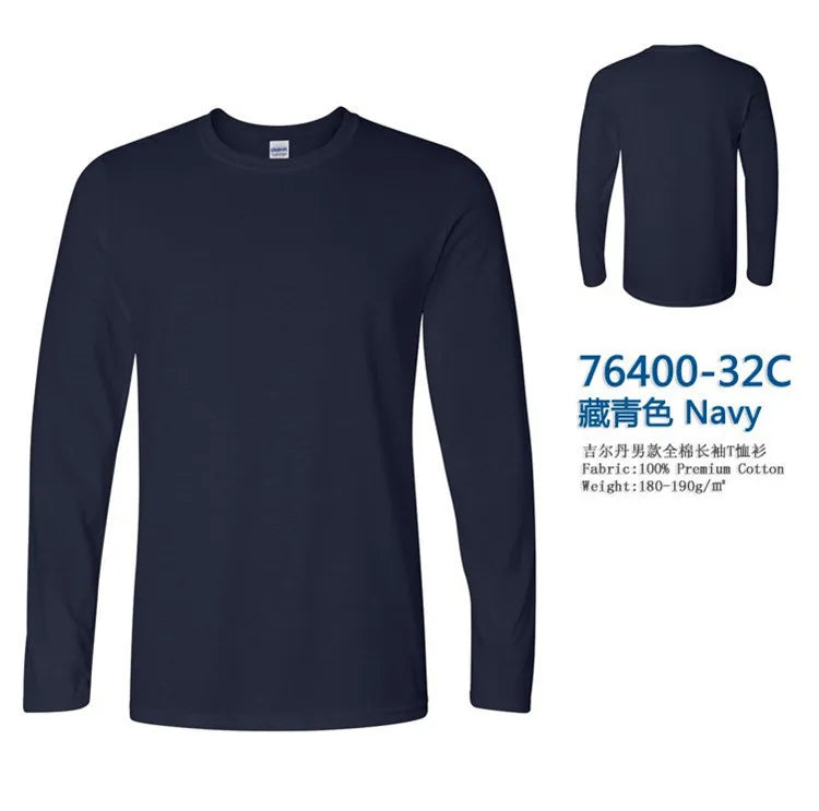 GILDAN 76400 Men 100% Cotton T-shirts Solid Long Sleeve O-Neck T Shirt Mens Tops Tees Basic Winter Autumn TShirts Male