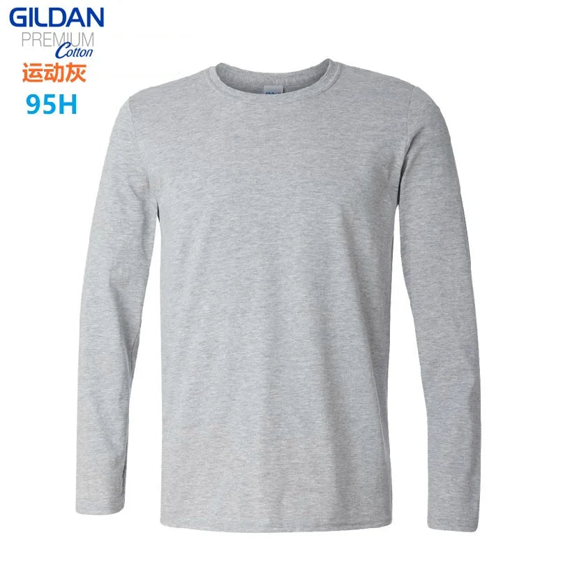 GILDAN 76400 Men 100% Cotton T-shirts Solid Long Sleeve O-Neck T Shirt Mens Tops Tees Basic Winter Autumn TShirts Male