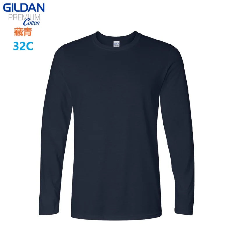 GILDAN 76400 Men 100% Cotton T-shirts Solid Long Sleeve O-Neck T Shirt Mens Tops Tees Basic Winter Autumn TShirts Male
