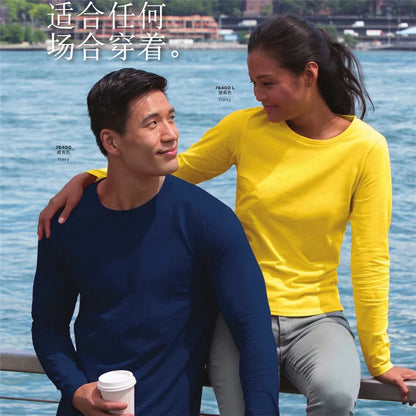 GILDAN 76400 Men 100% Cotton T-shirts Solid Long Sleeve O-Neck T Shirt Mens Tops Tees Basic Winter Autumn TShirts Male