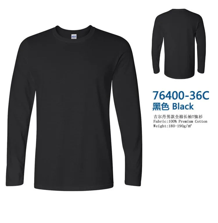GILDAN 76400 Men 100% Cotton T-shirts Solid Long Sleeve O-Neck T Shirt Mens Tops Tees Basic Winter Autumn TShirts Male