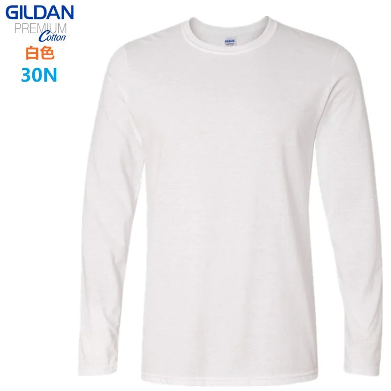 GILDAN 76400 Men 100% Cotton T-shirts Solid Long Sleeve O-Neck T Shirt Mens Tops Tees Basic Winter Autumn TShirts Male