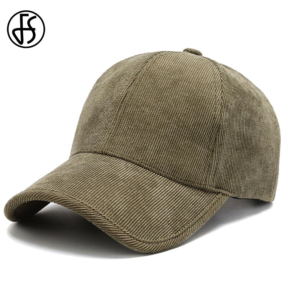 FS Army Green Yellow Winter Corduroy Caps For Men Luxury Brand Women Hat Warm Streetwear Hip Hop Baseball Cap Bone Masculino