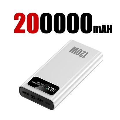 120W Fast Charging Powerbank Portable Digital Display 200000mAh Super Large Capacity External Battery For iPhone 16 Huawei MIJIA