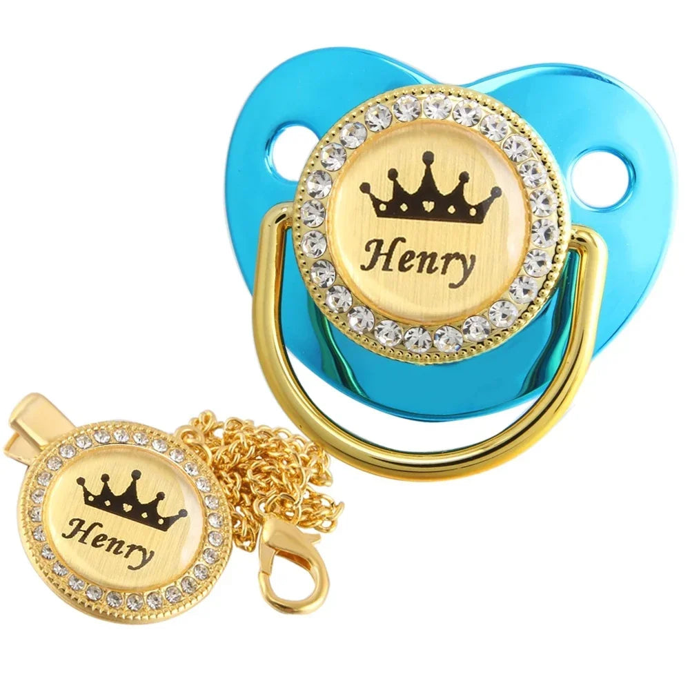 Customized Crown Name Baby Pacifier Dummy With Chain Clip 0-18 Months