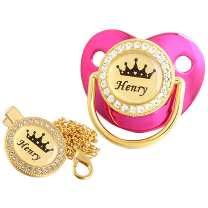 Customized Crown Name Baby Pacifier Dummy With Chain Clip 0-18 Months