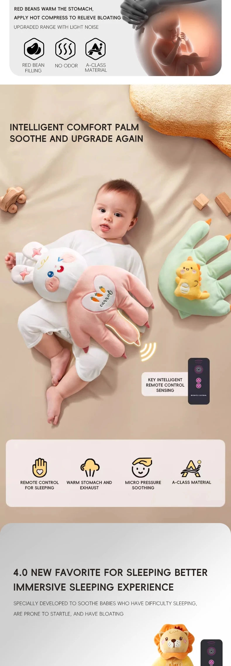 AIBEDILA Soothing Baby Sleep Aid Pillow Babies Soothing Palms Baby Sleep Aid Infant Calming Remote Control Hand Palms Toddler
