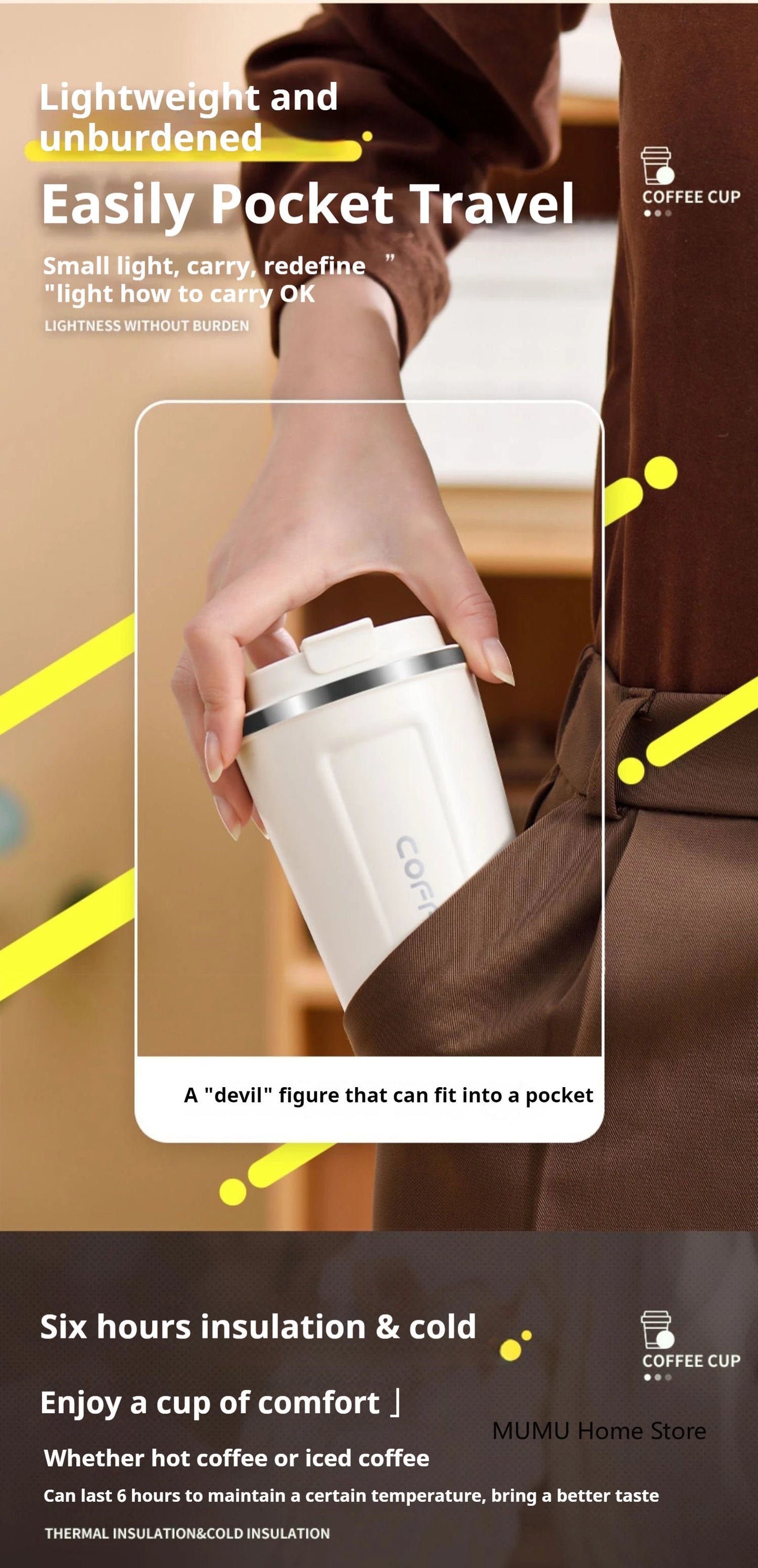 380/510ML Stainless Steel Coffee Mug Portable Tumbler Vacuum Flasks Car Thermal Cup Keeps Cold and Heat Thermal Mug Coffee Cup