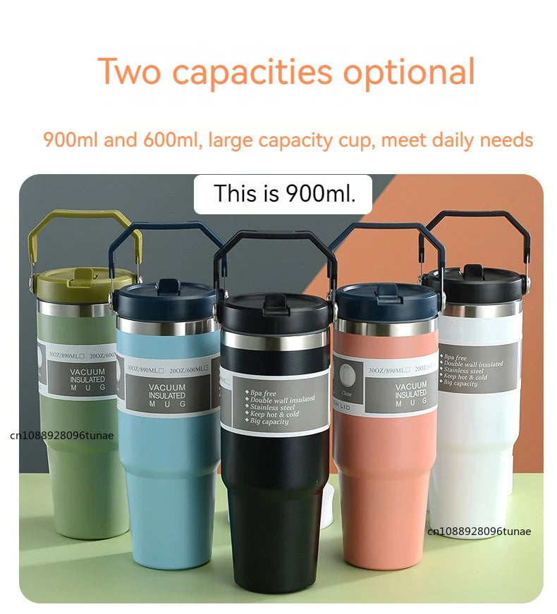20oz/30oz Thermal Water Bottle With Straw Stainless Steel Car Coffee Mug Keeps Cold and Heat Thermal Mug Tumbler Vacuum Flasks