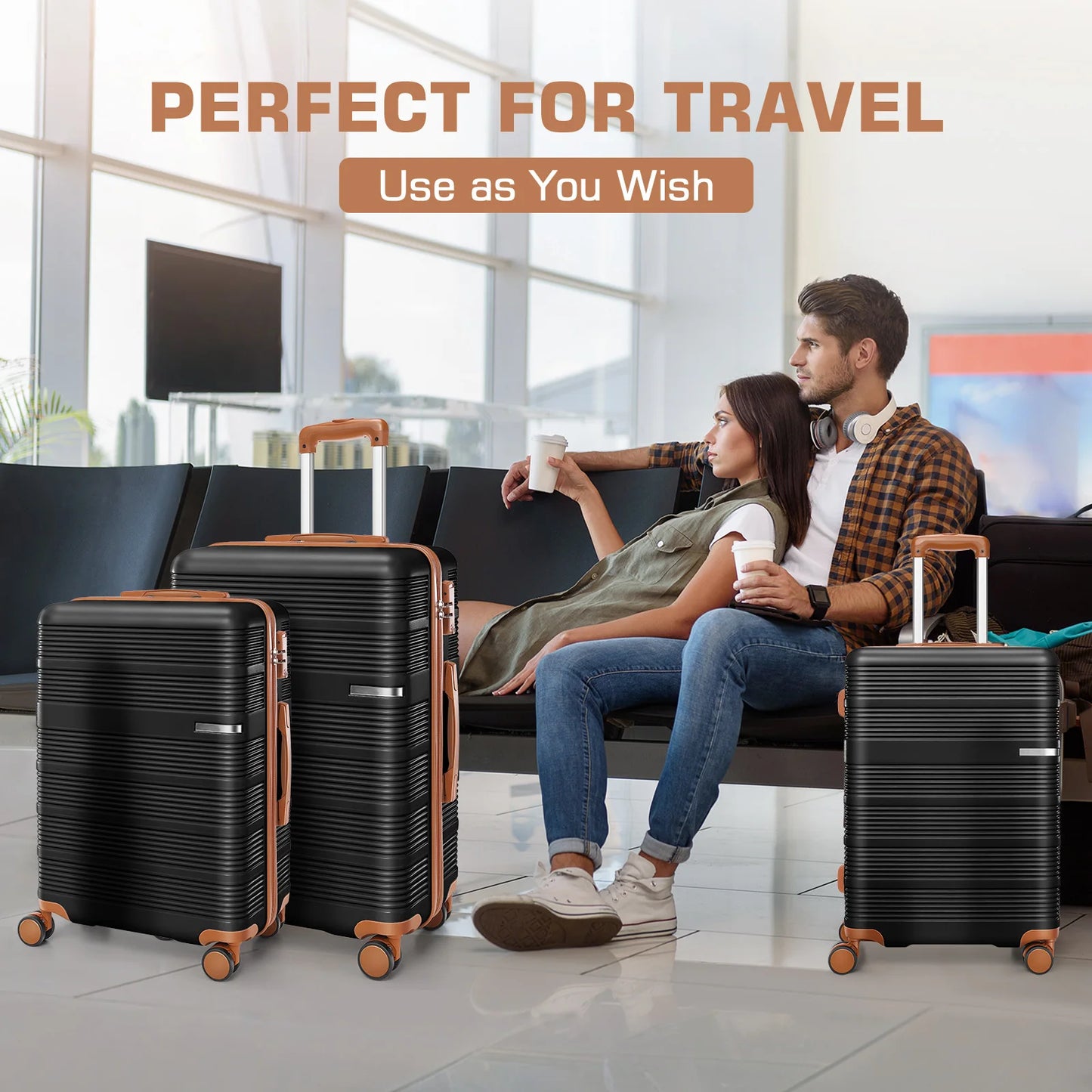 3pcs Luggage Lightweight Hardshell Luggage Set With TSA Lock 20"+24"+28" ABS+PC Spinner Suitcases Travel Case Silent 360° Wheels