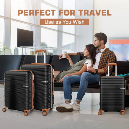 3pcs Luggage Lightweight Hardshell Luggage Set With TSA Lock 20"+24"+28" ABS+PC Spinner Suitcases Travel Case Silent 360° Wheels
