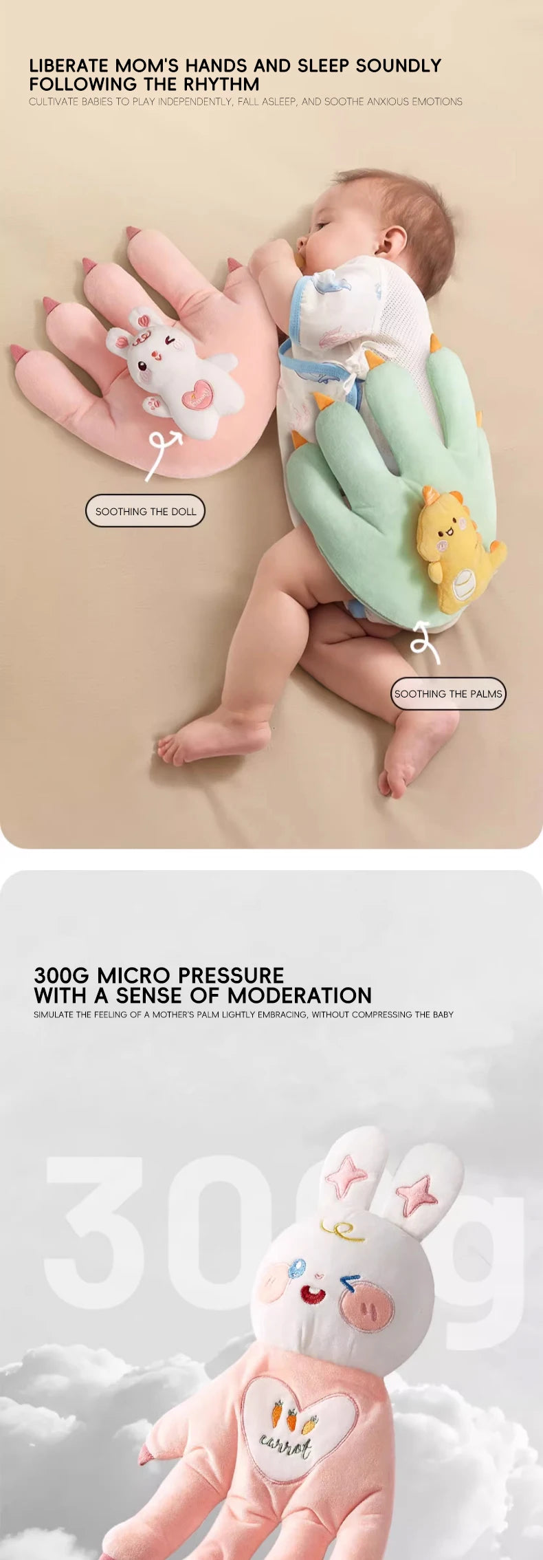 AIBEDILA Soothing Baby Sleep Aid Pillow Babies Soothing Palms Baby Sleep Aid Infant Calming Remote Control Hand Palms Toddler