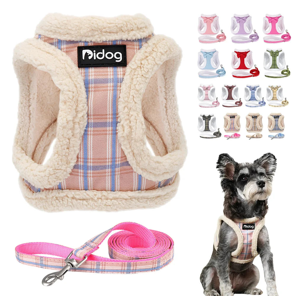Winter Warm Pet Dog Harness Leash Set Soft Fur Padded Puppy Cat Harness Vest Thick Dogs Vest For Small Medium Dogs Chihuahua Pug