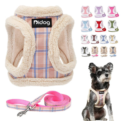 Winter Warm Pet Dog Harness Leash Set Soft Fur Padded Puppy Cat Harness Vest Thick Dogs Vest For Small Medium Dogs Chihuahua Pug