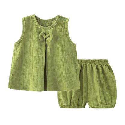 Baby Girls Outfits Clothes Summer Muslin Cotton Sleeveless Vest Dress Shorts Shirt Suits Fashion Top+Trousers Sets 2pcs 0-4T