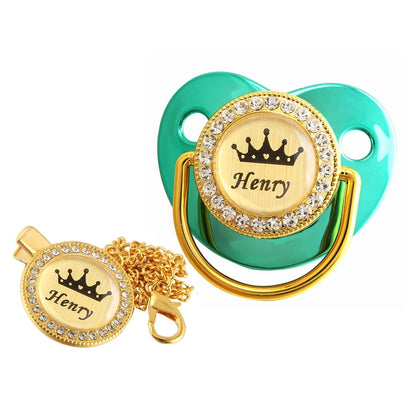 Customized Crown Name Baby Pacifier Dummy With Chain Clip 0-18 Months