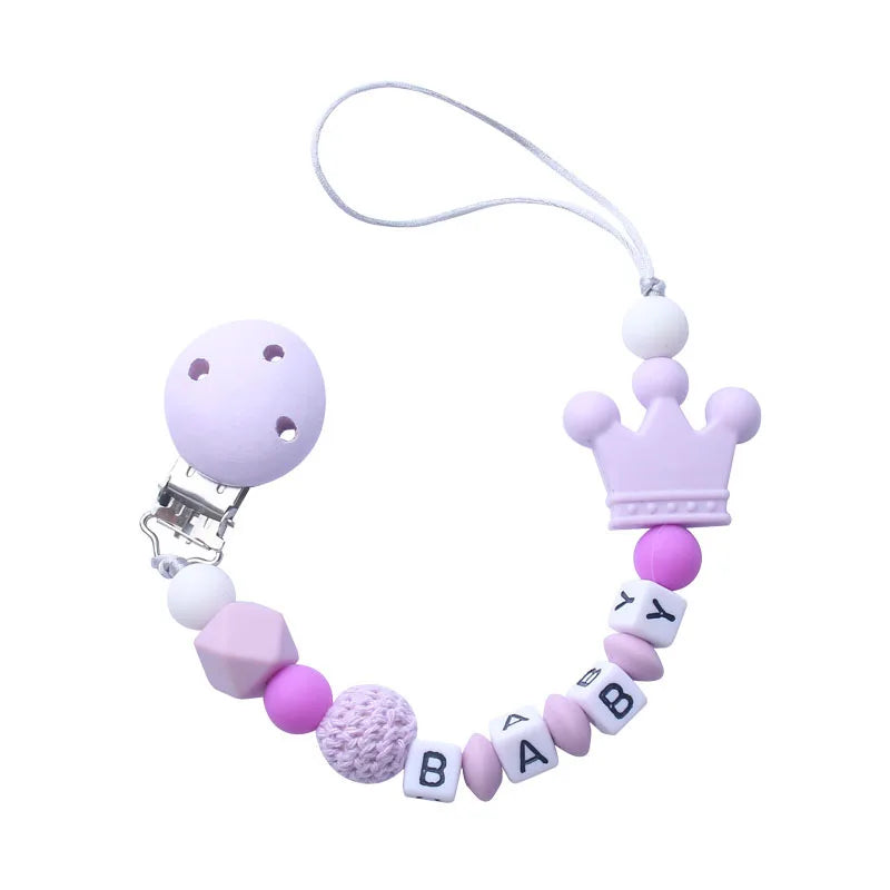 Handmade free personalized name silicone baby pacifier clip silicone crown koala pacifier chain holder baby safe teethin