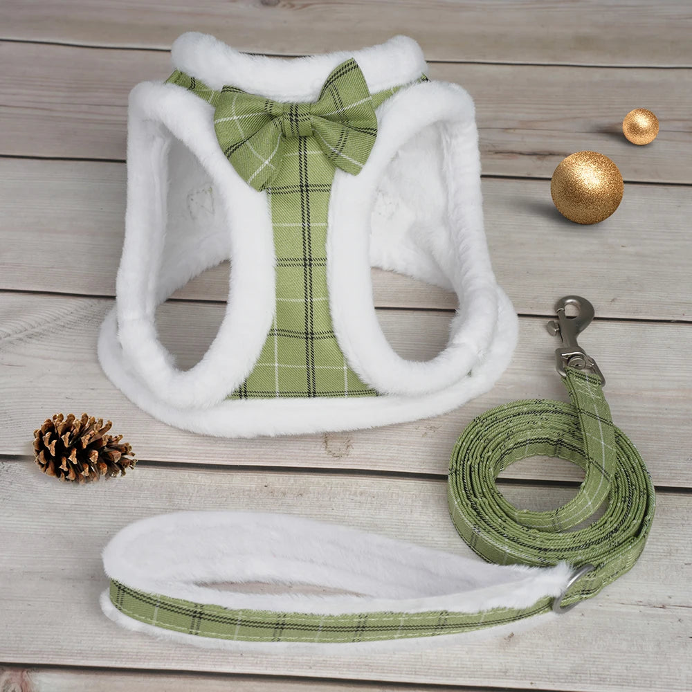 Winter Warm Pet Dog Harness Leash Set Soft Fur Padded Puppy Cat Harness Vest Thick Dogs Vest For Small Medium Dogs Chihuahua Pug