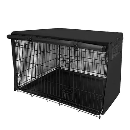 Dog Wire Crate Cover Waterproof Pet Cage Covers With Two Entrance Doors Cage Cover Universal Made Of 210D Silver Coated Oxford