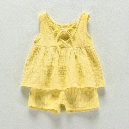 Baby Girls Outfits Clothes Summer Muslin Cotton Sleeveless Vest Dress Shorts Shirt Suits Fashion Top+Trousers Sets 2pcs 0-4T
