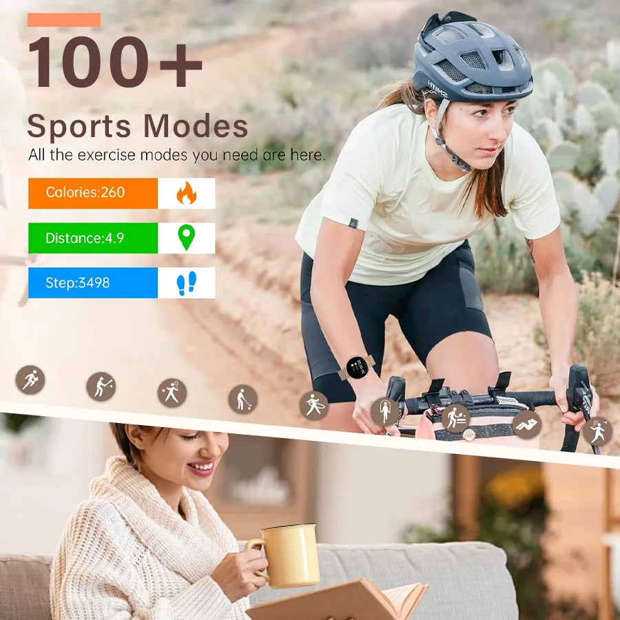 Smart watch for women, always-on display, IP67, fitness tracker with sleep monitoring/menstrual cycle, black gold