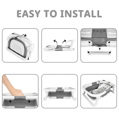 Foldable Baby Bathtub, Baby Bathtub With Soft Cushion And Thermometer, Portable Travel Baby Bathtub