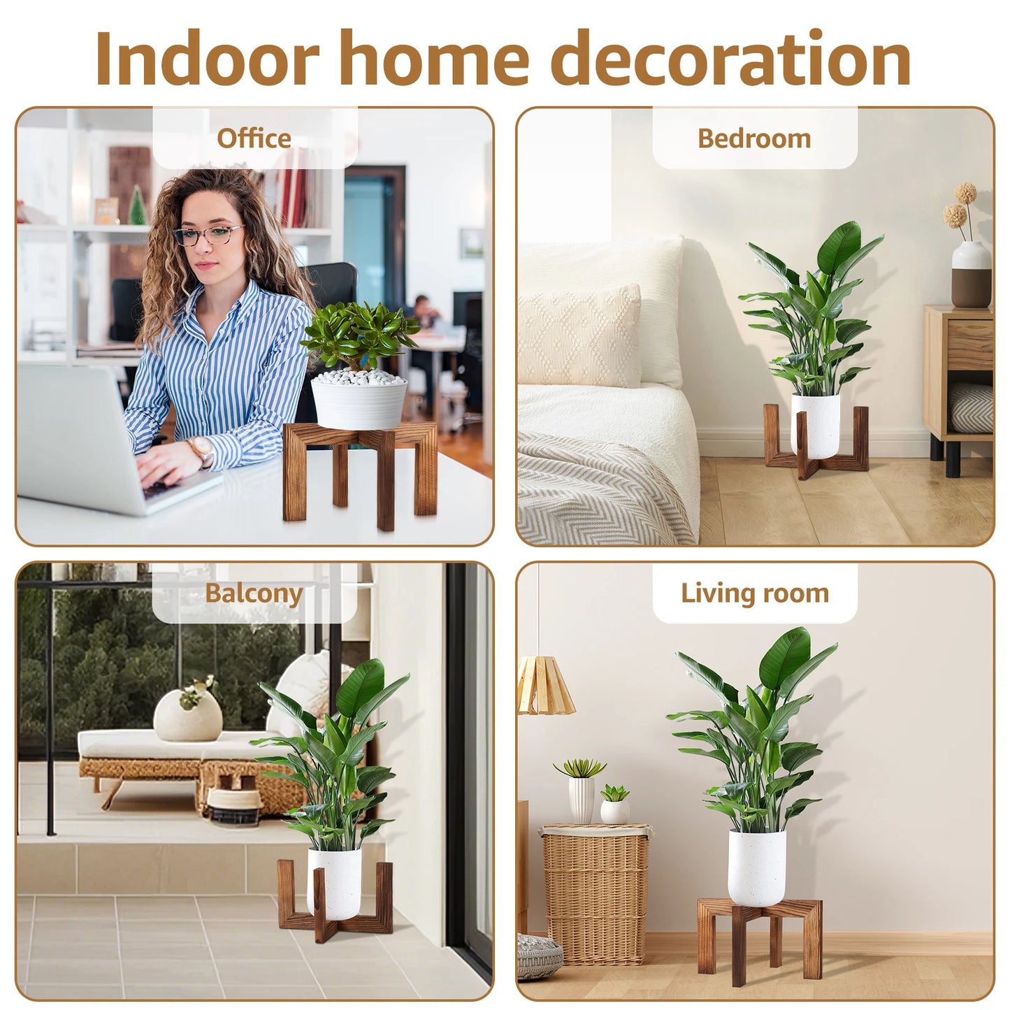 Wood Plant Stand Indoor Flower Pot Stand Simple Fashion Modern Plant Holder Sturdy Wood Home Decoration for Home Office Balcony