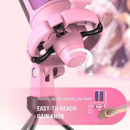 FIFINE USB Gaming PC Microphone for Streaming Podcasts,AmpliGame RGB Computer Condenser Desktop Mic for studio/Video-Pink