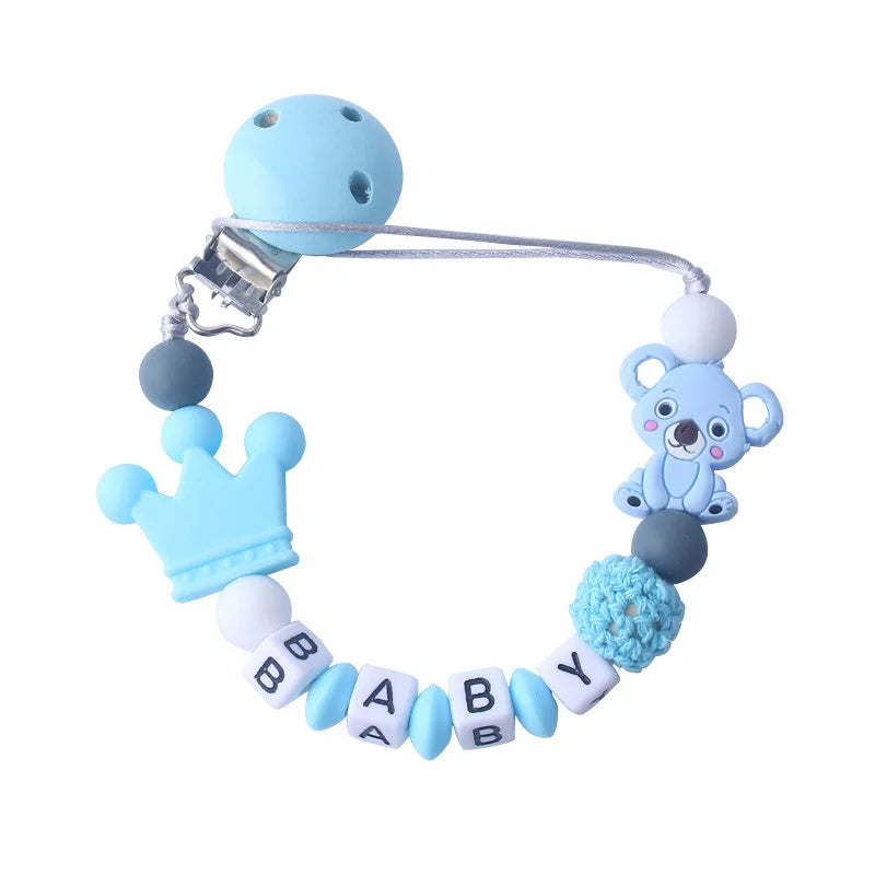 Handmade free personalized name silicone baby pacifier clip silicone crown koala pacifier chain holder baby safe teethin