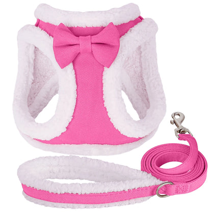 Winter Warm Pet Dog Harness Leash Set Soft Fur Padded Puppy Cat Harness Vest Thick Dogs Vest For Small Medium Dogs Chihuahua Pug
