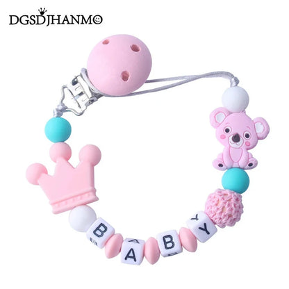 Handmade free personalized name silicone baby pacifier clip silicone crown koala pacifier chain holder baby safe teethin