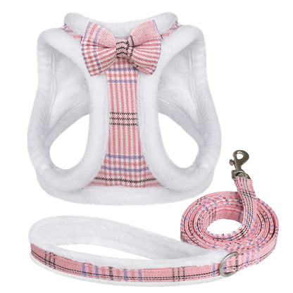Winter Warm Pet Dog Harness Leash Set Soft Fur Padded Puppy Cat Harness Vest Thick Dogs Vest For Small Medium Dogs Chihuahua Pug