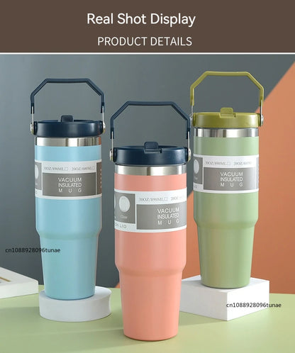 20oz/30oz Thermal Water Bottle With Straw Stainless Steel Car Coffee Mug Keeps Cold and Heat Thermal Mug Tumbler Vacuum Flasks