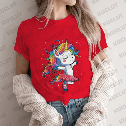 Unicorn Ballet T Shirt Women Dance Designer Anime Top Girl Graphic T Shirts Womens Funny Clothes Short Sleeve Clothing Dance Tee