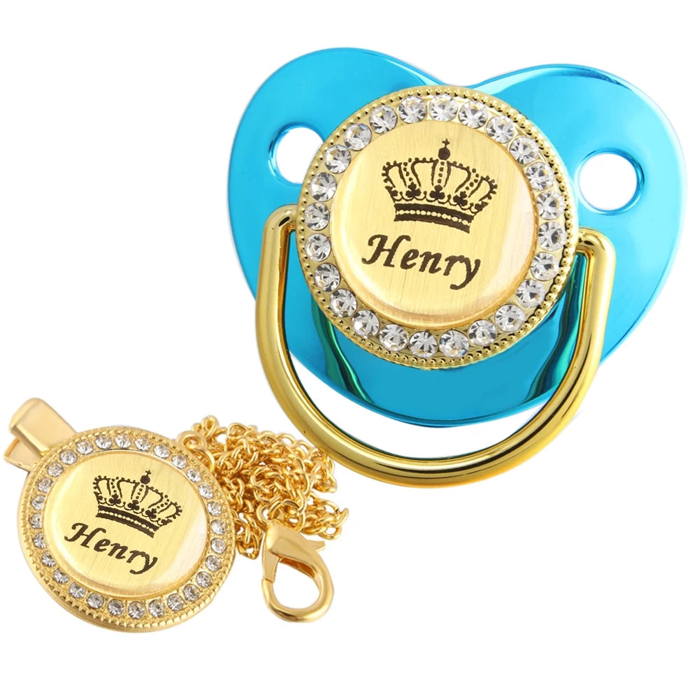 Customized Crown Name Baby Pacifier Dummy With Chain Clip 0-18 Months