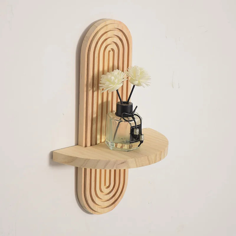 1Pc Wooden Wall Mounted Shelves, Boho Style Rack, Modern Home Decor for Living Room, Bathroom Display Decoration