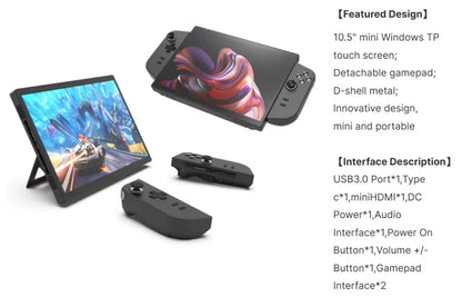 10.5" Handheld Gaming PC Intel N95 16GB RAM 512GB/1TB SSD Gaming PC Portable Mini Laptop with Detachable Gamepad Touch Screen PC