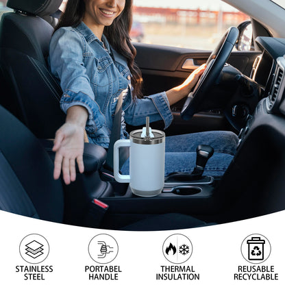 891/1182ml Insulated Mug With Handle And Straw Large Capacity 40oz Tumbler Stainless Steel Water Bottle Office Home Thermal Mug