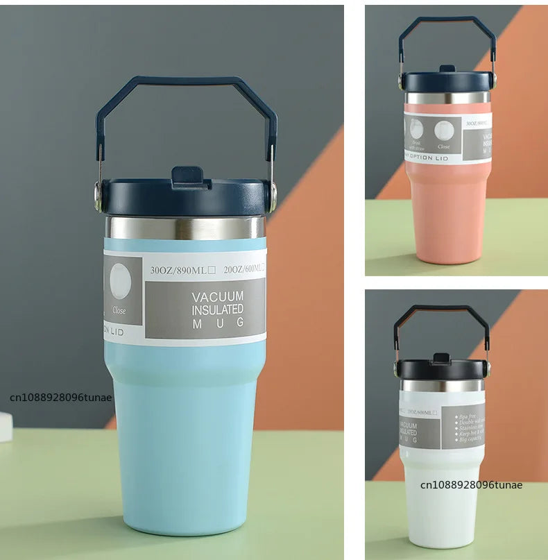 20oz/30oz Thermal Water Bottle With Straw Stainless Steel Car Coffee Mug Keeps Cold and Heat Thermal Mug Tumbler Vacuum Flasks