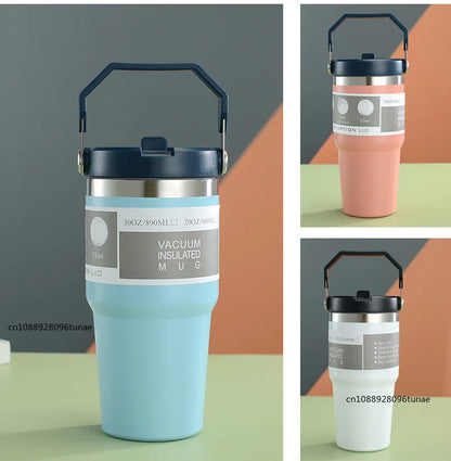 20oz/30oz Thermal Water Bottle With Straw Stainless Steel Car Coffee Mug Keeps Cold and Heat Thermal Mug Tumbler Vacuum Flasks