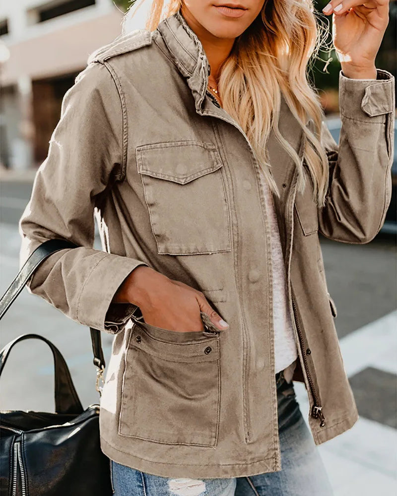 PinePear 2026 Spring Women Military Anorak Jackets Zip Up Snap Buttons Parka Safari Utility Coats Outwear with Pockets